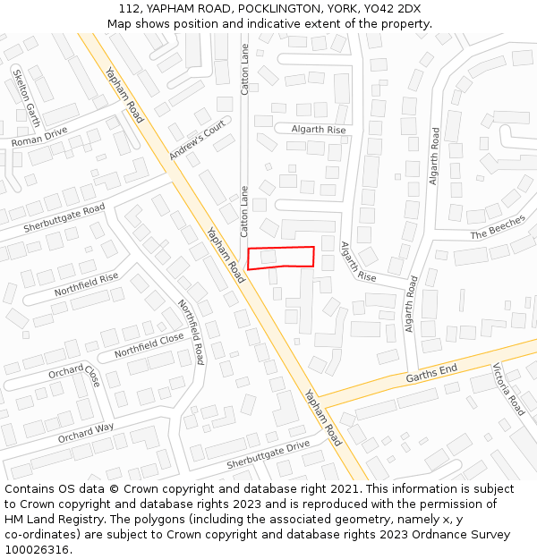 112, YAPHAM ROAD, POCKLINGTON, YORK, YO42 2DX: Location map and indicative extent of plot