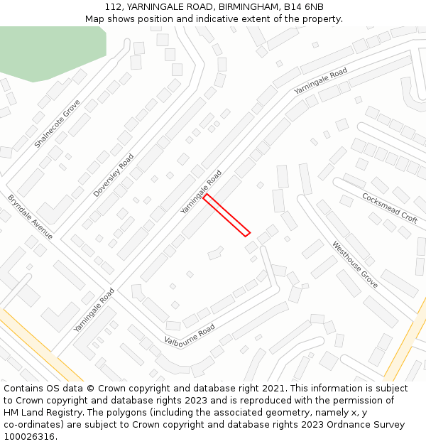 112, YARNINGALE ROAD, BIRMINGHAM, B14 6NB: Location map and indicative extent of plot