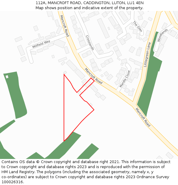 112A, MANCROFT ROAD, CADDINGTON, LUTON, LU1 4EN: Location map and indicative extent of plot