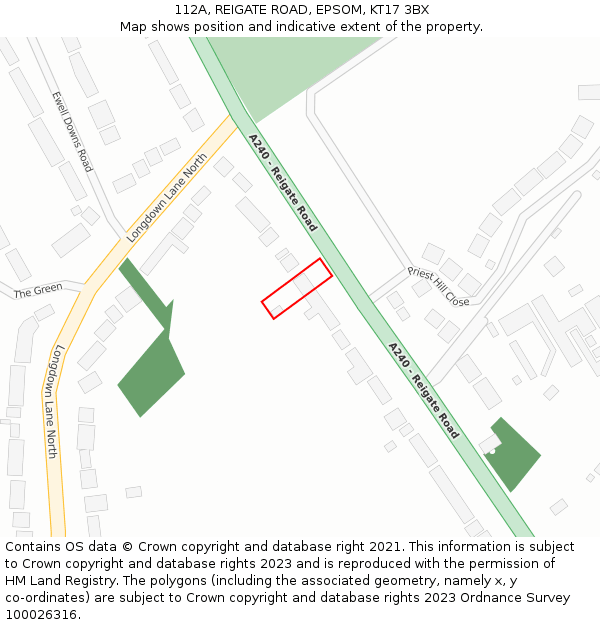 112A, REIGATE ROAD, EPSOM, KT17 3BX: Location map and indicative extent of plot