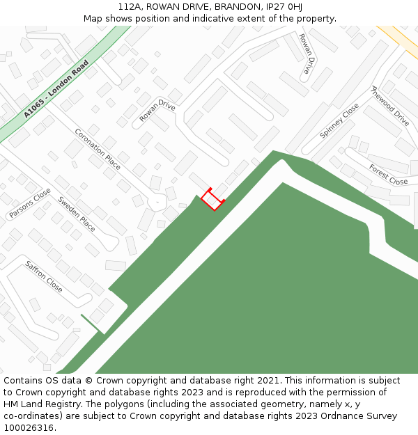 112A, ROWAN DRIVE, BRANDON, IP27 0HJ: Location map and indicative extent of plot