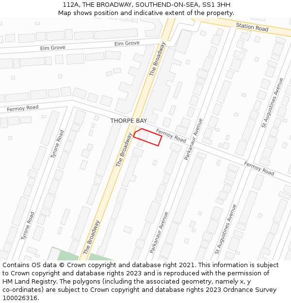 112A, THE BROADWAY, SOUTHEND-ON-SEA, SS1 3HH: Location map and indicative extent of plot