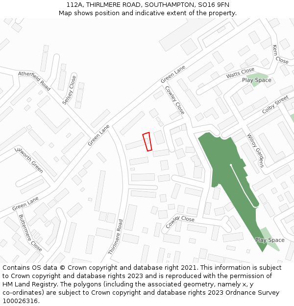 112A, THIRLMERE ROAD, SOUTHAMPTON, SO16 9FN: Location map and indicative extent of plot