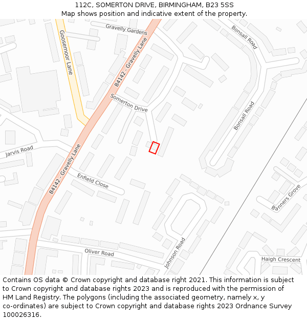 112C, SOMERTON DRIVE, BIRMINGHAM, B23 5SS: Location map and indicative extent of plot