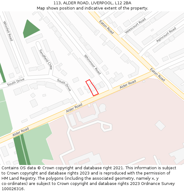 113, ALDER ROAD, LIVERPOOL, L12 2BA: Location map and indicative extent of plot