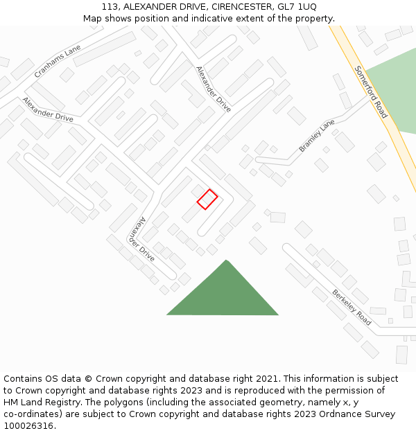 113, ALEXANDER DRIVE, CIRENCESTER, GL7 1UQ: Location map and indicative extent of plot