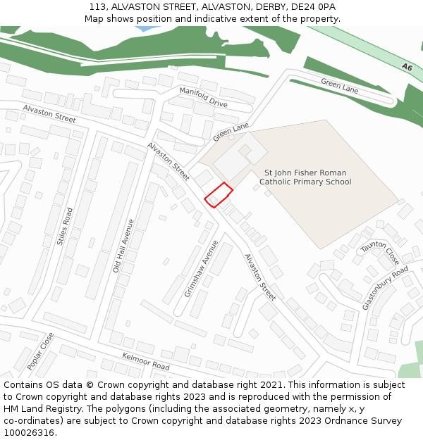 113, ALVASTON STREET, ALVASTON, DERBY, DE24 0PA: Location map and indicative extent of plot