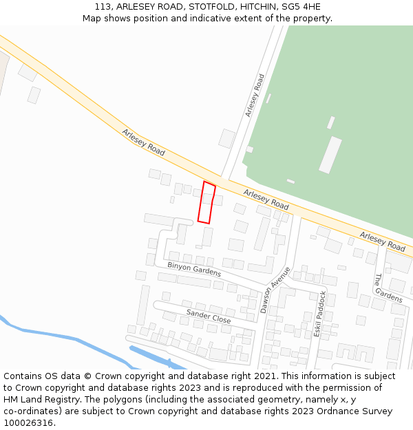 113, ARLESEY ROAD, STOTFOLD, HITCHIN, SG5 4HE: Location map and indicative extent of plot