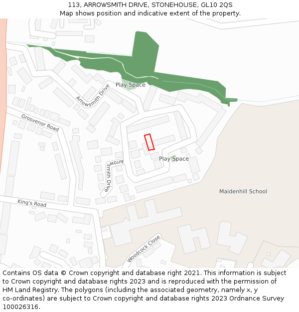 113, ARROWSMITH DRIVE, STONEHOUSE, GL10 2QS: Location map and indicative extent of plot