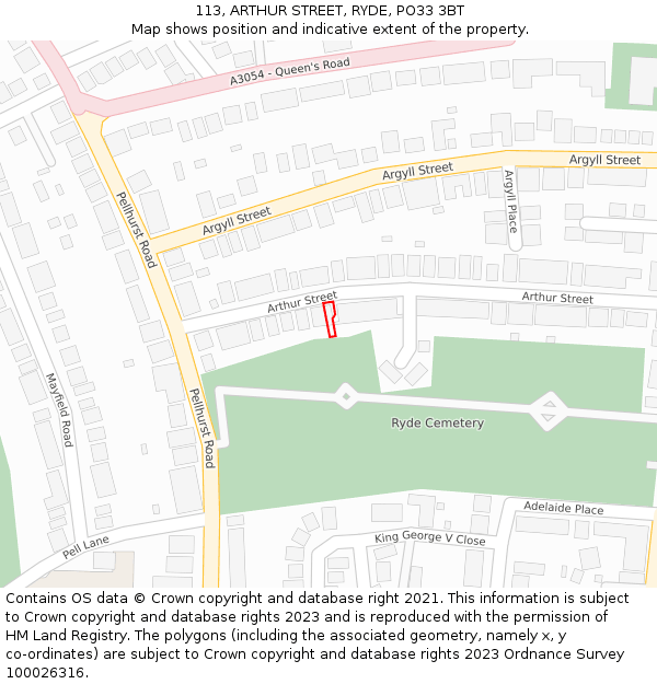 113, ARTHUR STREET, RYDE, PO33 3BT: Location map and indicative extent of plot