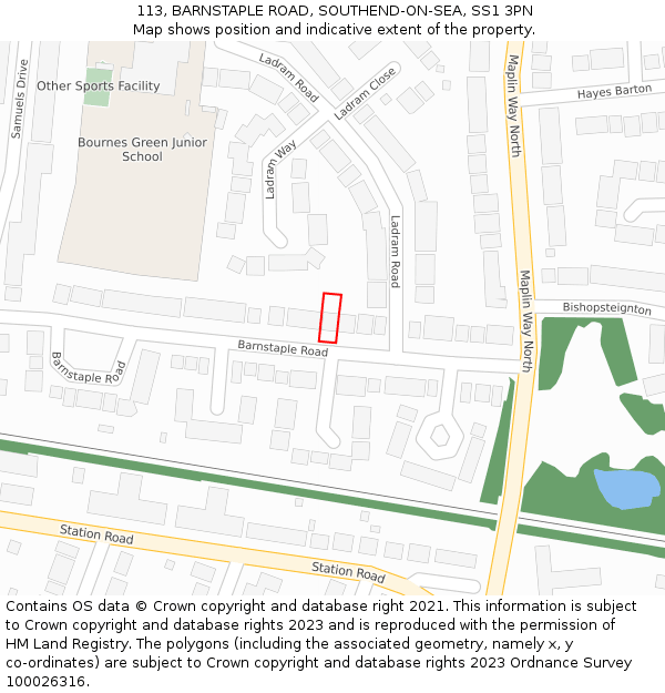 113, BARNSTAPLE ROAD, SOUTHEND-ON-SEA, SS1 3PN: Location map and indicative extent of plot