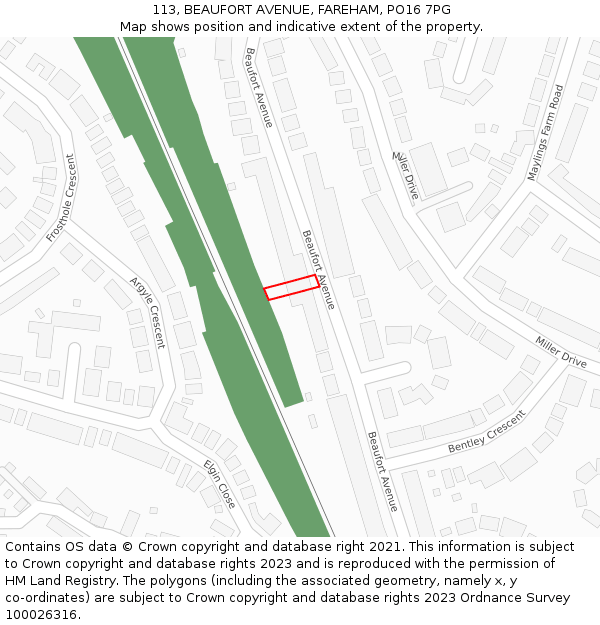 113, BEAUFORT AVENUE, FAREHAM, PO16 7PG: Location map and indicative extent of plot