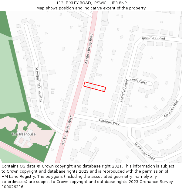 113, BIXLEY ROAD, IPSWICH, IP3 8NP: Location map and indicative extent of plot