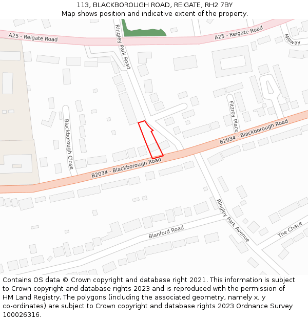 113, BLACKBOROUGH ROAD, REIGATE, RH2 7BY: Location map and indicative extent of plot