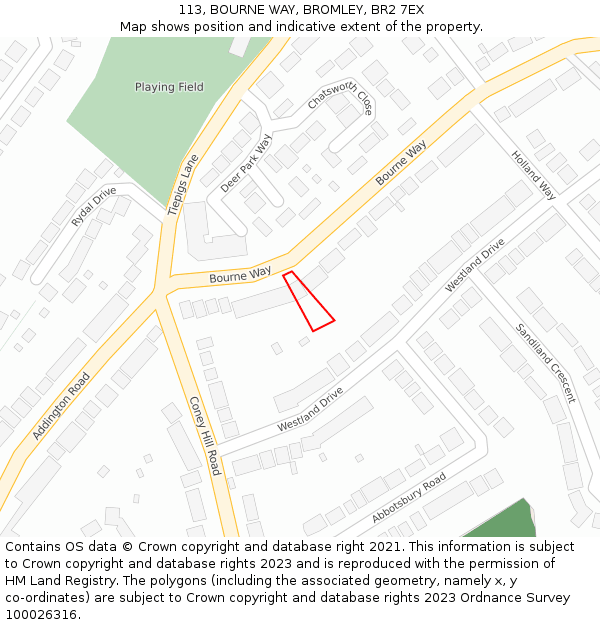 113, BOURNE WAY, BROMLEY, BR2 7EX: Location map and indicative extent of plot