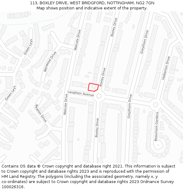 113, BOXLEY DRIVE, WEST BRIDGFORD, NOTTINGHAM, NG2 7GN: Location map and indicative extent of plot