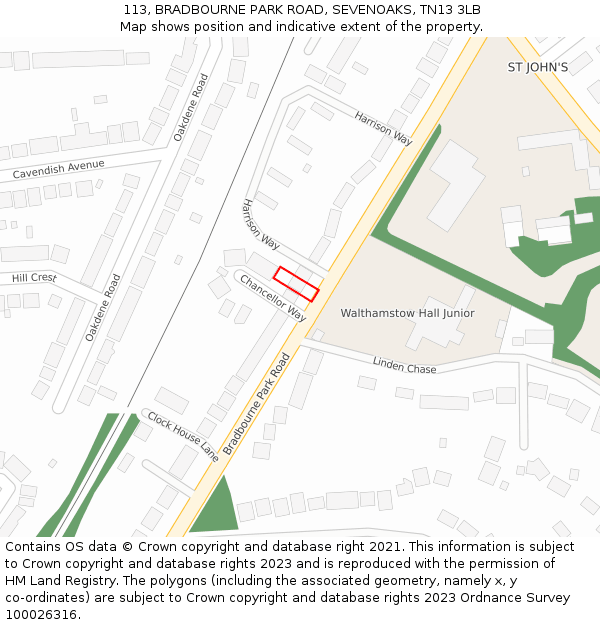 113, BRADBOURNE PARK ROAD, SEVENOAKS, TN13 3LB: Location map and indicative extent of plot