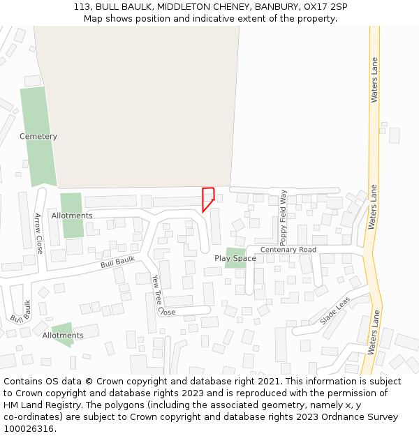 113, BULL BAULK, MIDDLETON CHENEY, BANBURY, OX17 2SP: Location map and indicative extent of plot