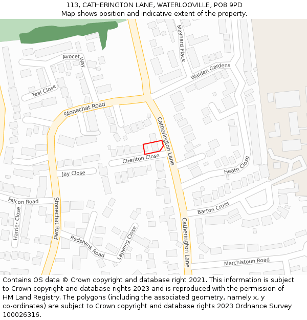 113, CATHERINGTON LANE, WATERLOOVILLE, PO8 9PD: Location map and indicative extent of plot