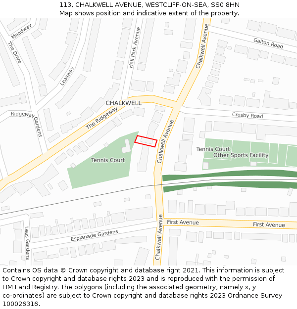 113, CHALKWELL AVENUE, WESTCLIFF-ON-SEA, SS0 8HN: Location map and indicative extent of plot