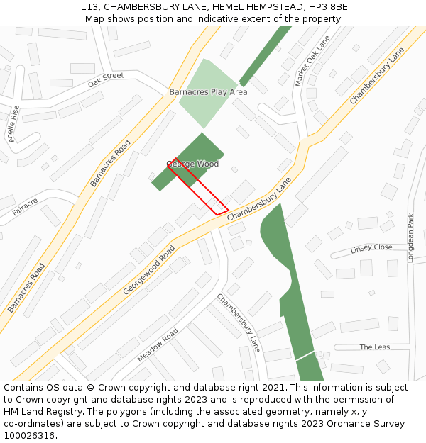 113, CHAMBERSBURY LANE, HEMEL HEMPSTEAD, HP3 8BE: Location map and indicative extent of plot