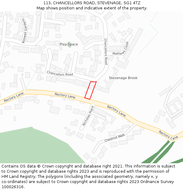 113, CHANCELLORS ROAD, STEVENAGE, SG1 4TZ: Location map and indicative extent of plot