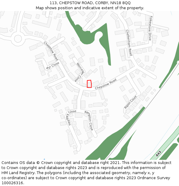 113, CHEPSTOW ROAD, CORBY, NN18 8QQ: Location map and indicative extent of plot