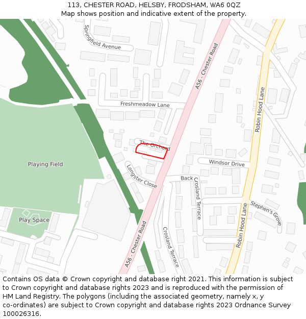 113, CHESTER ROAD, HELSBY, FRODSHAM, WA6 0QZ: Location map and indicative extent of plot