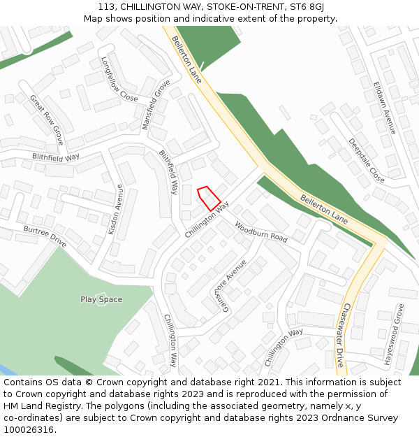 113, CHILLINGTON WAY, STOKE-ON-TRENT, ST6 8GJ: Location map and indicative extent of plot
