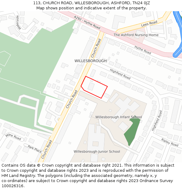 113, CHURCH ROAD, WILLESBOROUGH, ASHFORD, TN24 0JZ: Location map and indicative extent of plot