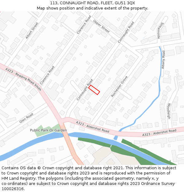 113, CONNAUGHT ROAD, FLEET, GU51 3QX: Location map and indicative extent of plot