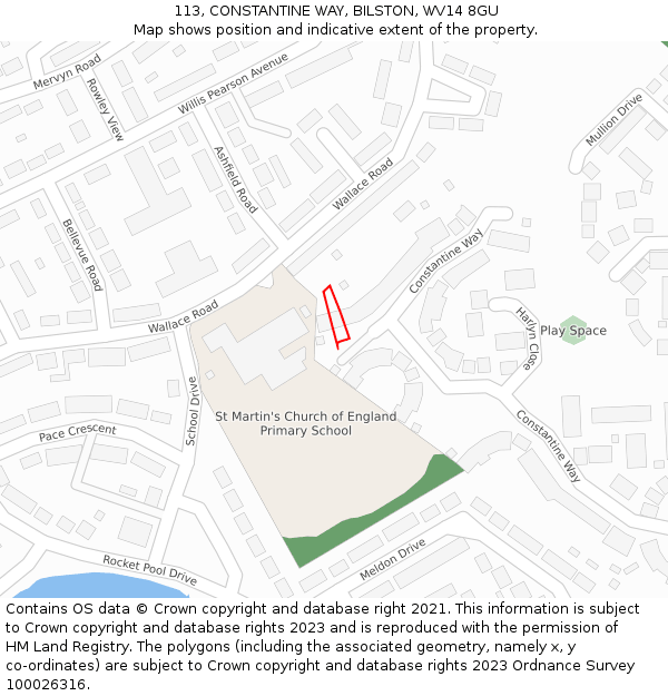 113, CONSTANTINE WAY, BILSTON, WV14 8GU: Location map and indicative extent of plot