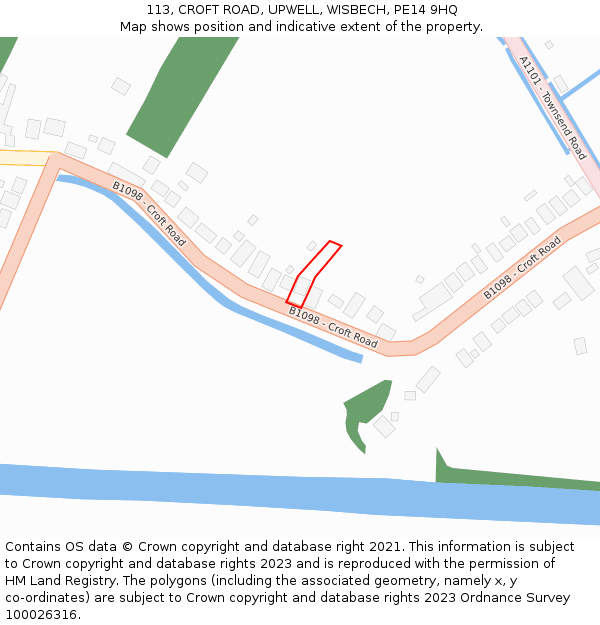 113, CROFT ROAD, UPWELL, WISBECH, PE14 9HQ: Location map and indicative extent of plot