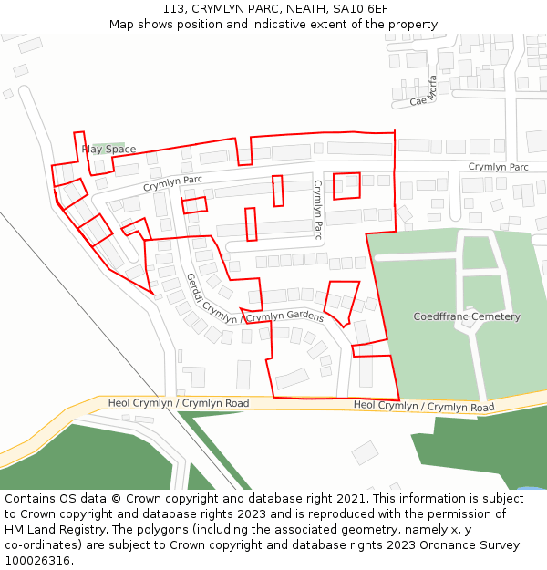 113, CRYMLYN PARC, NEATH, SA10 6EF: Location map and indicative extent of plot