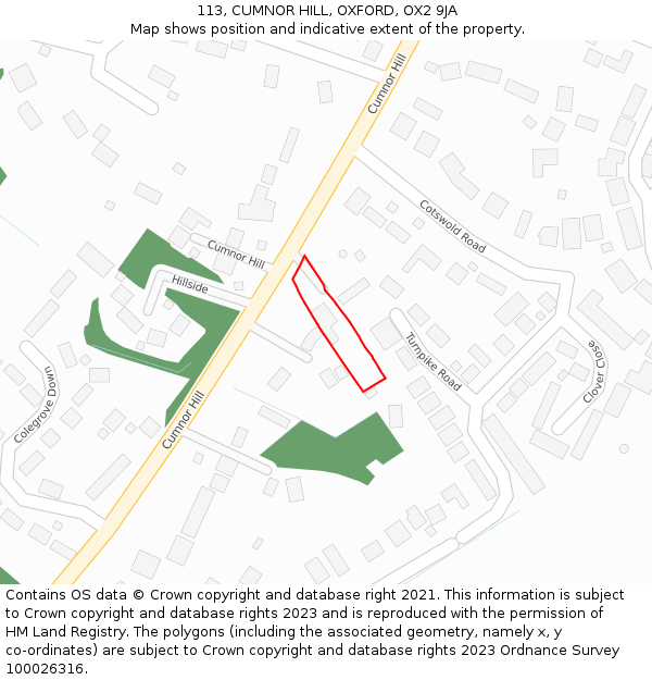 113, CUMNOR HILL, OXFORD, OX2 9JA: Location map and indicative extent of plot