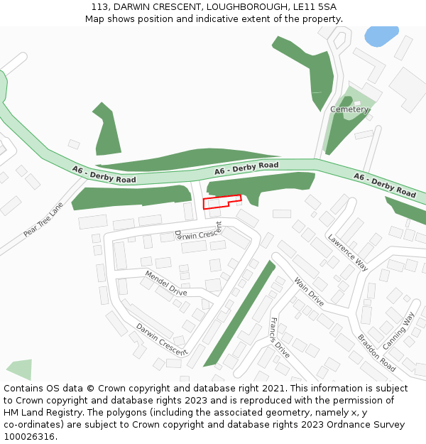 113, DARWIN CRESCENT, LOUGHBOROUGH, LE11 5SA: Location map and indicative extent of plot