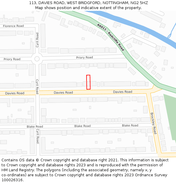 113, DAVIES ROAD, WEST BRIDGFORD, NOTTINGHAM, NG2 5HZ: Location map and indicative extent of plot