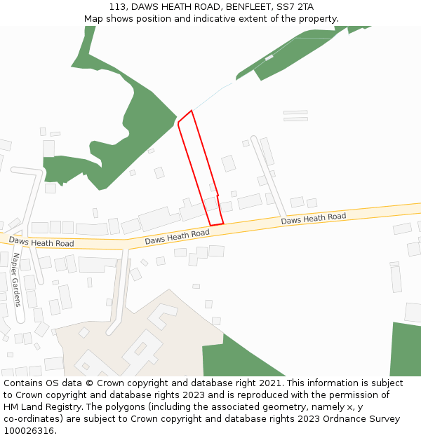 113, DAWS HEATH ROAD, BENFLEET, SS7 2TA: Location map and indicative extent of plot