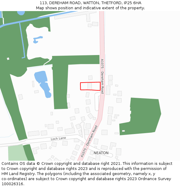 113, DEREHAM ROAD, WATTON, THETFORD, IP25 6HA: Location map and indicative extent of plot