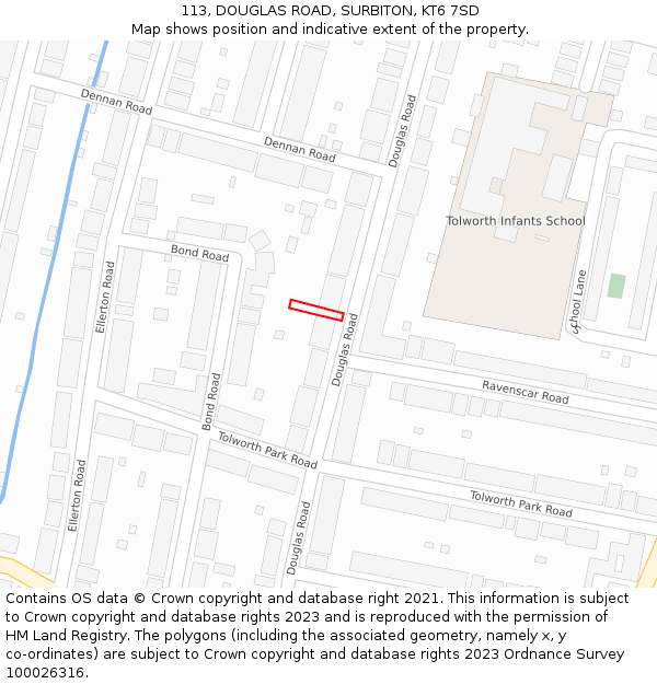 113, DOUGLAS ROAD, SURBITON, KT6 7SD: Location map and indicative extent of plot