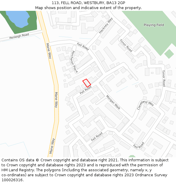 113, FELL ROAD, WESTBURY, BA13 2GP: Location map and indicative extent of plot