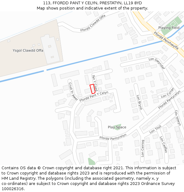 113, FFORDD PANT Y CELYN, PRESTATYN, LL19 8YD: Location map and indicative extent of plot