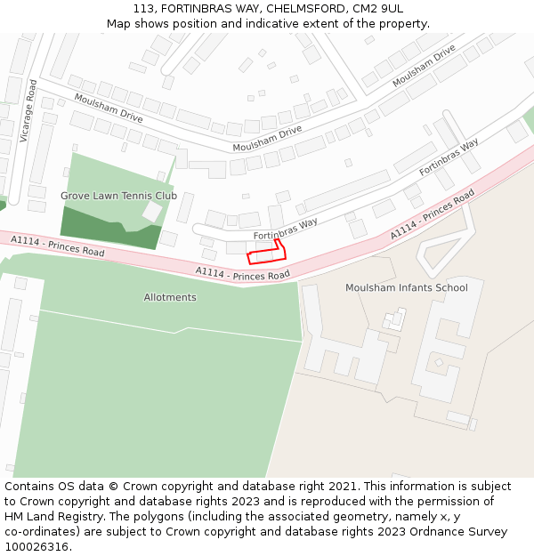 113, FORTINBRAS WAY, CHELMSFORD, CM2 9UL: Location map and indicative extent of plot