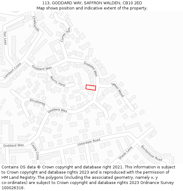 113, GODDARD WAY, SAFFRON WALDEN, CB10 2ED: Location map and indicative extent of plot
