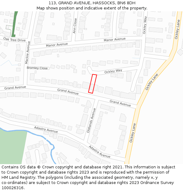113, GRAND AVENUE, HASSOCKS, BN6 8DH: Location map and indicative extent of plot