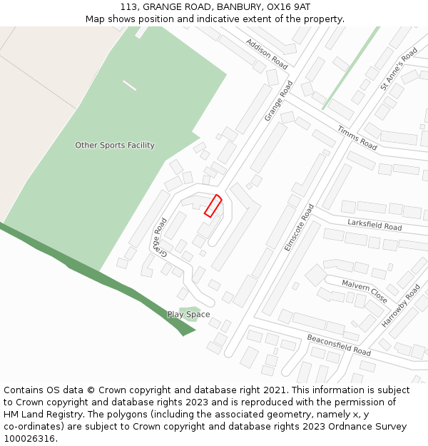 113, GRANGE ROAD, BANBURY, OX16 9AT: Location map and indicative extent of plot