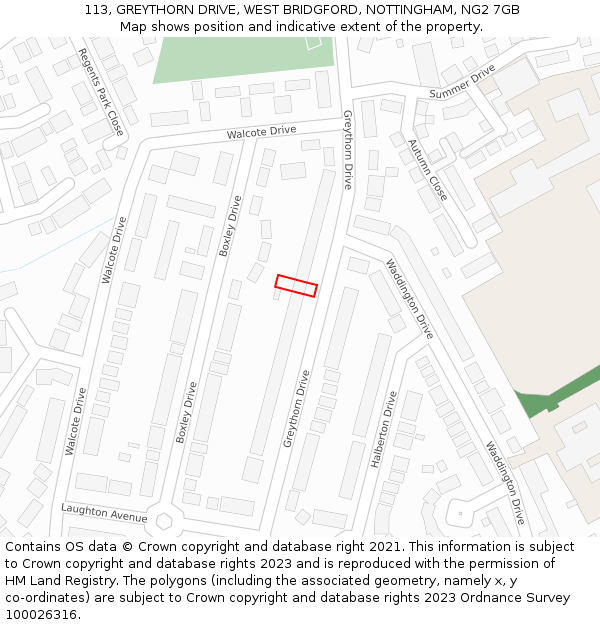 113, GREYTHORN DRIVE, WEST BRIDGFORD, NOTTINGHAM, NG2 7GB: Location map and indicative extent of plot