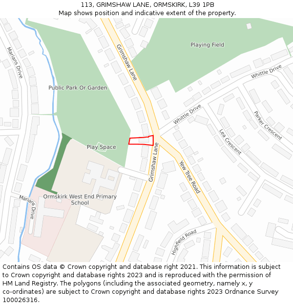 113, GRIMSHAW LANE, ORMSKIRK, L39 1PB: Location map and indicative extent of plot