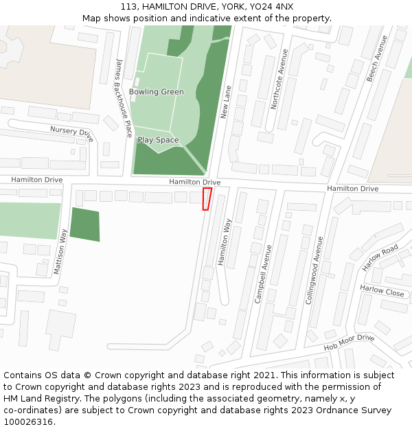 113, HAMILTON DRIVE, YORK, YO24 4NX: Location map and indicative extent of plot