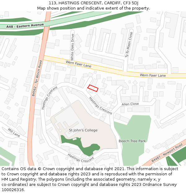 113, HASTINGS CRESCENT, CARDIFF, CF3 5DJ: Location map and indicative extent of plot